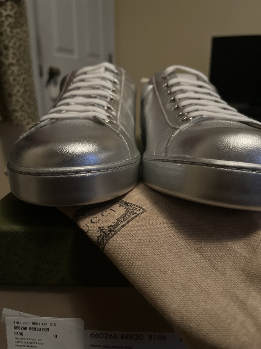 NIB Gucci Ace Men's Low-top Silver Sneakers 12.5 US Gucci 12
