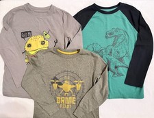 CAT JACK - Lot of 3 Boys Long Sleeve T-Shirts Drone Dino Burger size S 6-7