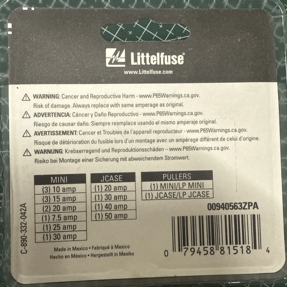 Littelfuse 00940563ZPA Emergency Fuse Kit Dodge/Chrysler/JEEP MINI & JCASE - Image 2 of 2
