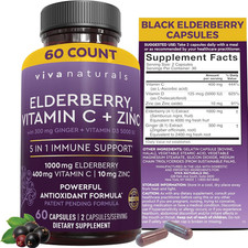 Black Elderberry 1000Mg with Vitamin C, D3 5000 IU  Zinc - 5-In-1 Immune Suppor