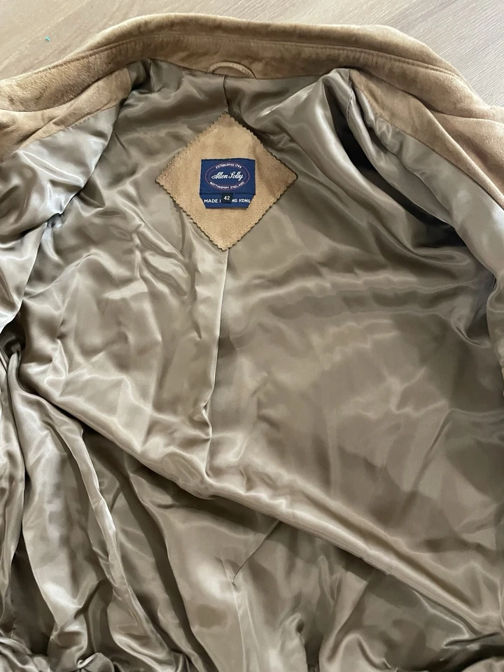 Jaqueta masculina vintage Allen Lolly 42 marrom camurça couro genuíno bombardeiro Snap - Imagem 4 de 4