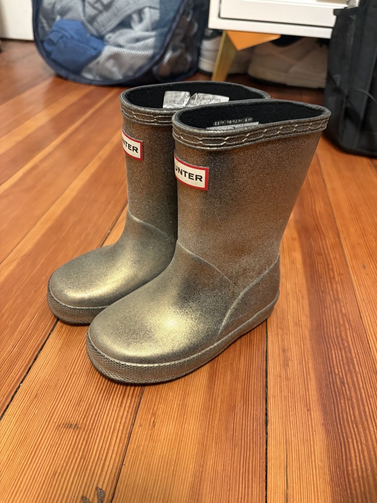 Hunter Kids First Classic Nebula Rain Boots Size 7c Metallic Gold