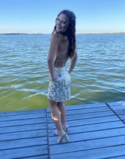 Windsor White and Gold Backless Mini Dress Size Small
