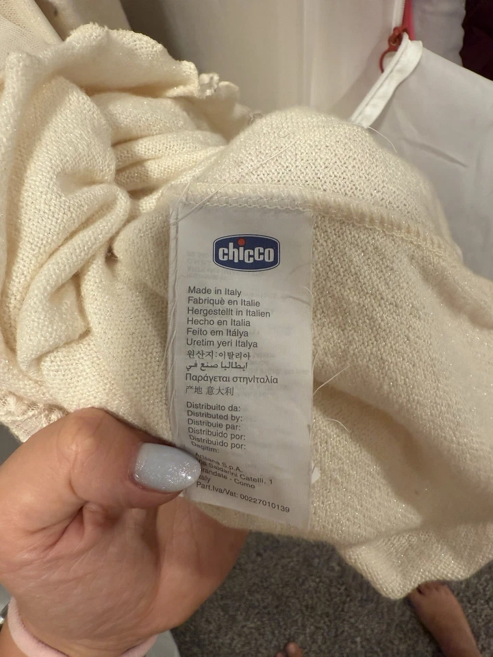 Vestido Chicco Hecho en Italia Marfil Tejido y Encaje Bebé Niña Talla 18m Foto 3 de 4