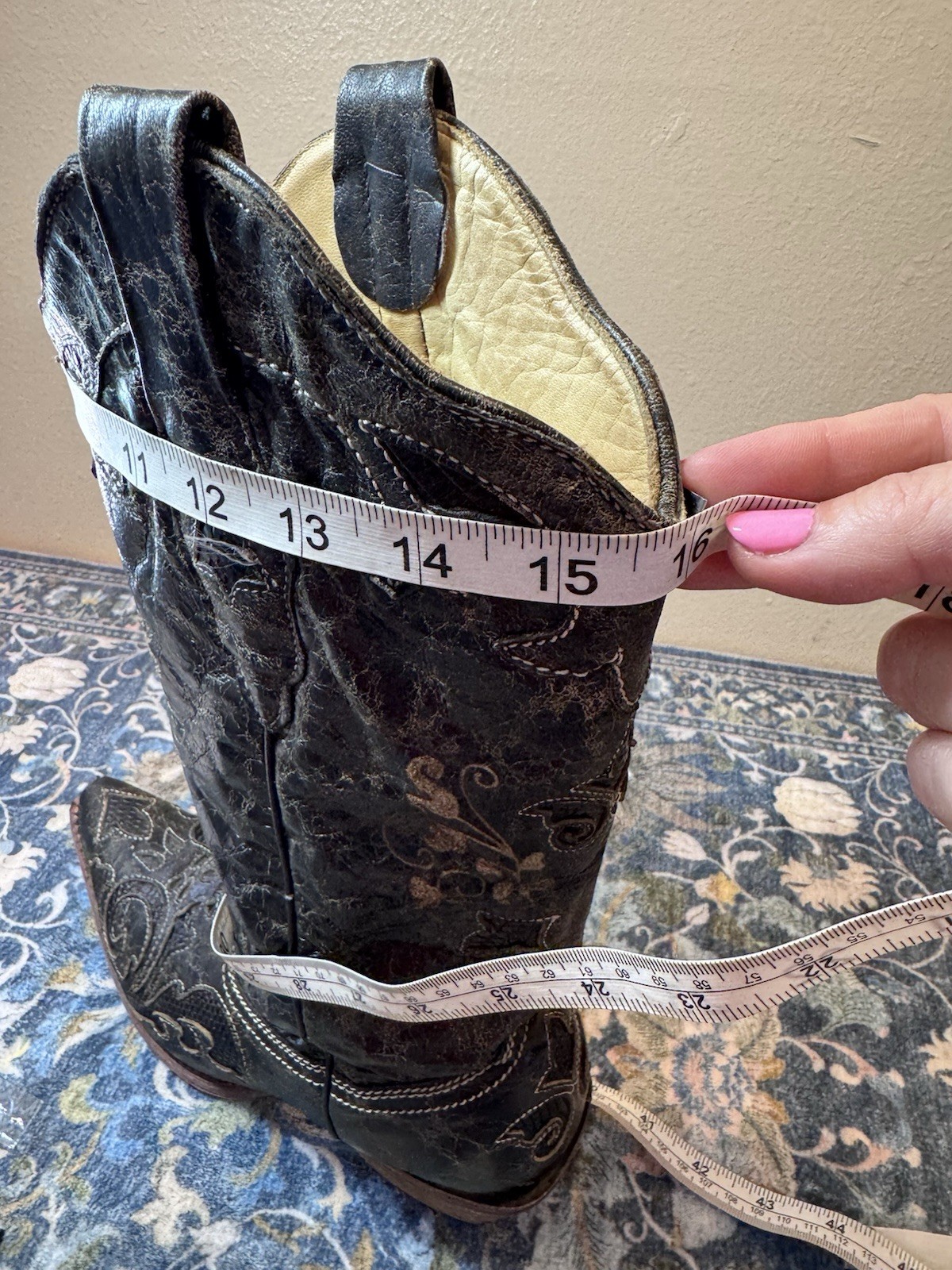 Corral Vintage Black Lizard Inlay embroidered poi… - image 8