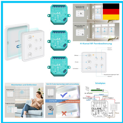 LoraTap Funkschalter Set für Rolladen 3 Empfänger mit 1 Fernbedienung 3 in 1