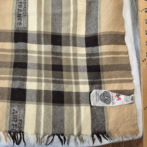 VTG AIR FRANCE FIRST CLASS WOOL BLANKET BUTTERSCOTCH PLAID FROM THE CONCORDE 48"