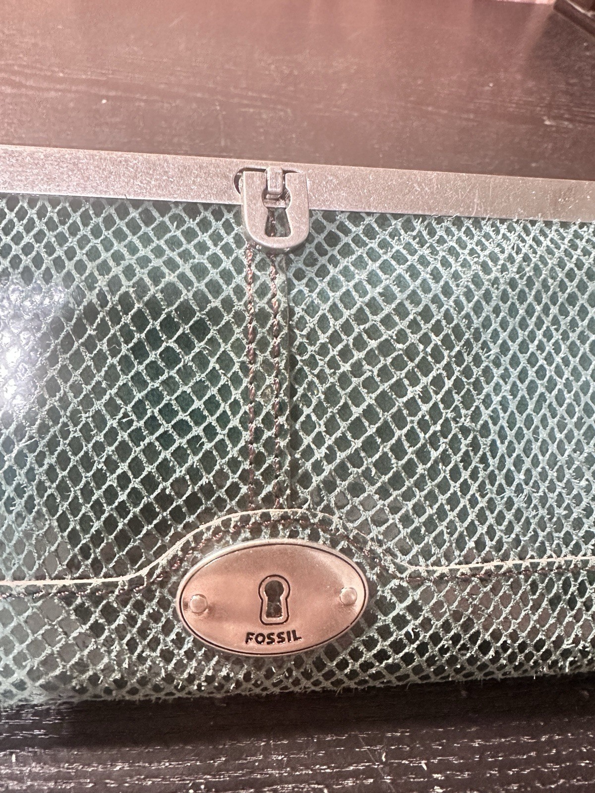 Fossil Forrest Green Python Snake Embossed Clutch… - image 4