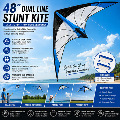 48 Inch Dual Line Stunt Kite Outdoor Flying Kite with Handles & Flying Line