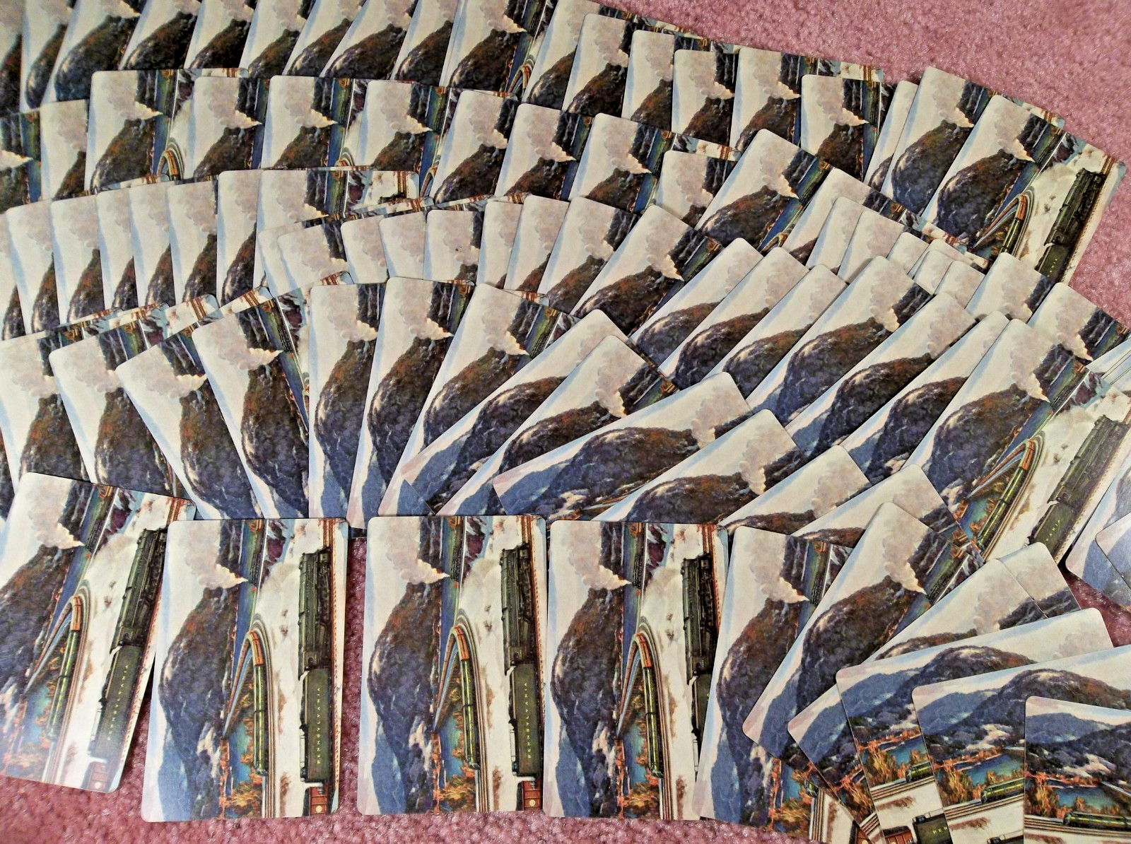 PENNSYLVANIA RAILROAD PRR HORSESHOE CURVE CANASTA DOUBLE DECK CARDS TRAY & PADS