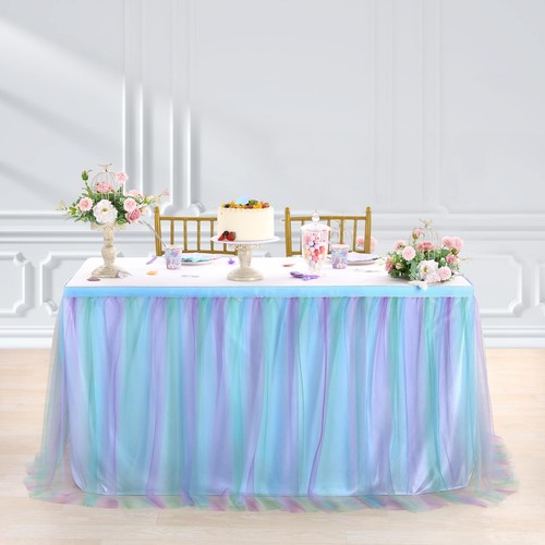 Blue Tulle Table Skirts for Retangle Table 9ft Tutu Table Skirt Tablecloth Pu... - Picture 5 of 6