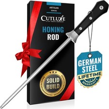 Cutluxe 10" Honing Rod, Knife Sharpener Steel with Ergonomic Handle