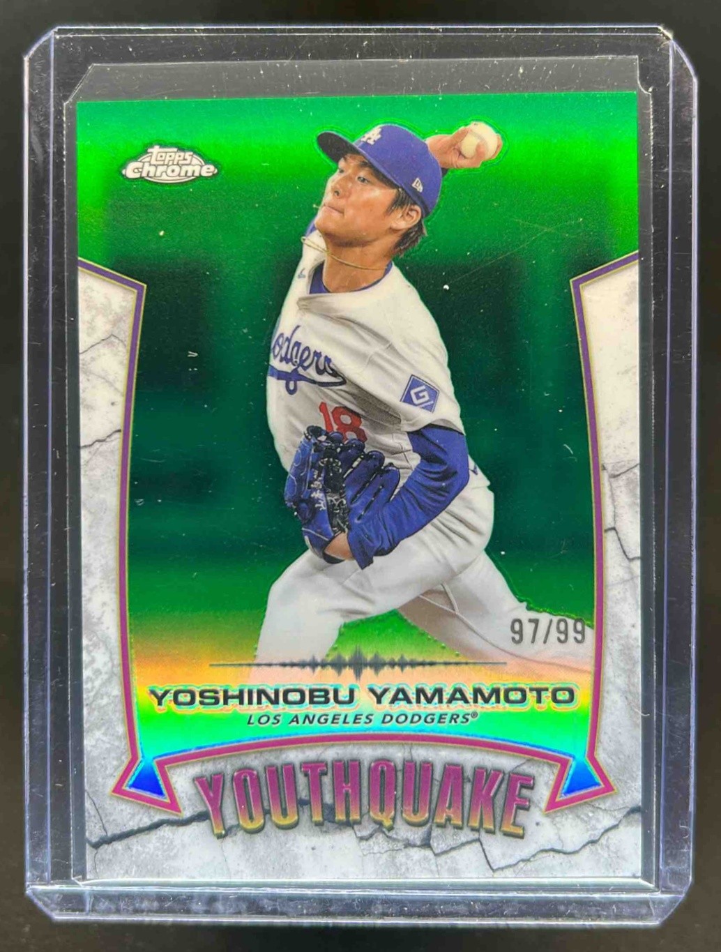 2025 Topps Chrome Yoshinobu Yamamoto YouthQuake Green Refractor #97/99 Dodgers