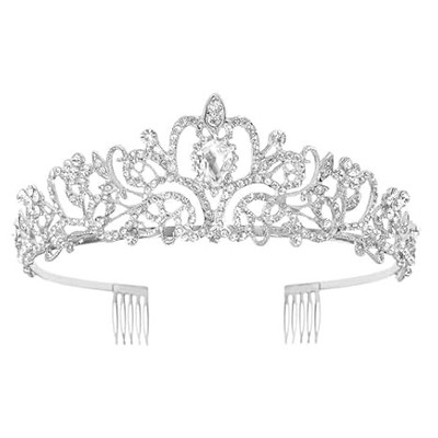 Crystal Tiara Crown for Women - Bridal Prom Queen Birthday Party (A-Silver)