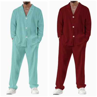 Men's 2 Piece Fashion Outfits Casual Button Down Shirts And Pants Matching Sets