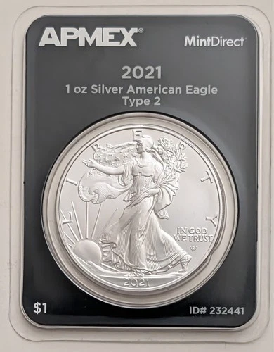 2021 MINT DIRECT 1 OUNCE AMERICAN SILVER EAGLE TYPE 2 IN TEP