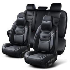 Black Car Seat Covers Full Set, Breathable Front Pair and Rear Elegant Black
