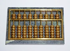 Vintage Mini Brass Abacus on Marble Base Paperweight Chinese Abacus Office Decor