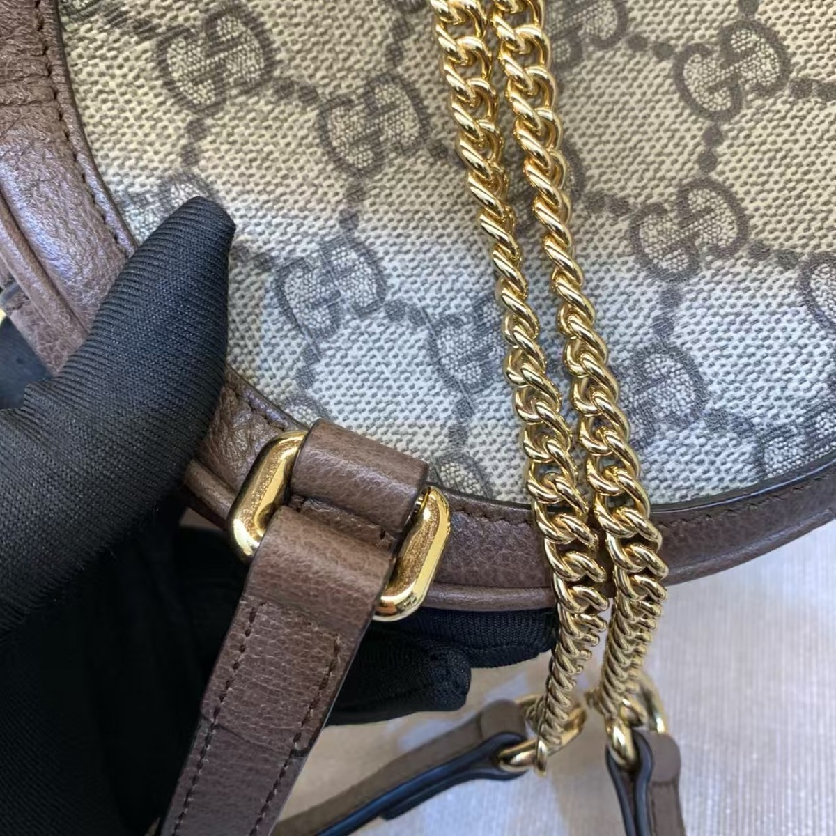 Gucci Ophidia GG Supreme Canvas Leather Mini Round Backpack 100