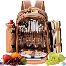 Picnic Basket Backpack for 4 - Leakproof, Cutlery, Blanket & Insulated Cooler