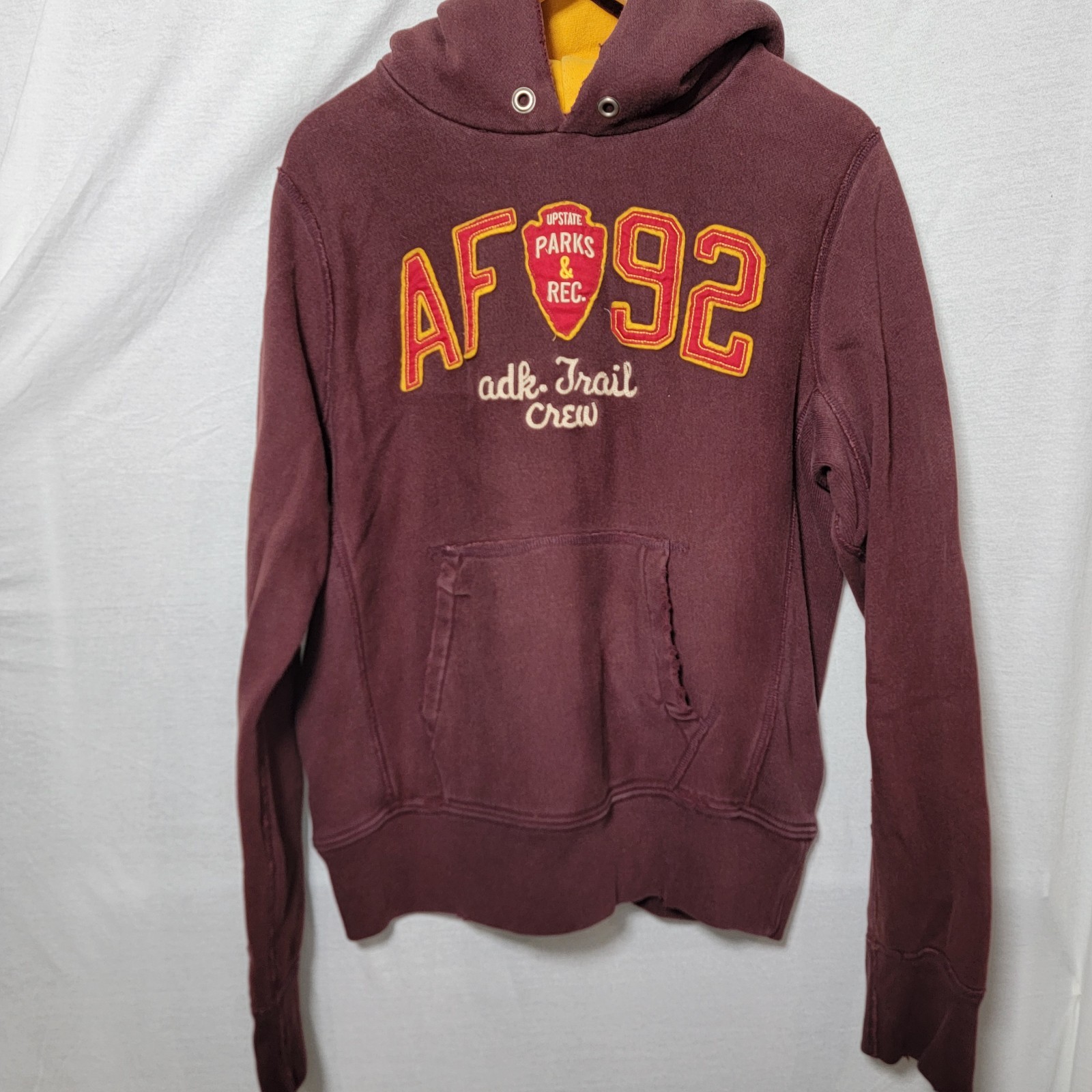 VTG Y2k Abercrombie & Fitch Hoodie Men's M Maroon Distressed Arrowhead Heavy