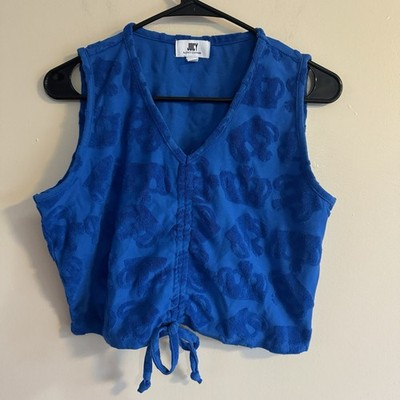 Juicy Couture V-Neck Sleeveless Crop Top Tank Blue Size Large Terry Cloth