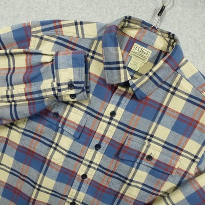 L.L. Bean Shirt Mens Large Blue Plaid Flannel Button Up Traditional Fit Pockets