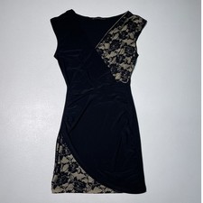 Vtg 90s Black Lace Bodycon Mini Dress / Sz S / SYMPHONY Going Out Goth Grunge