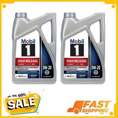 (2 pack) Mobil 1 High Mileage Full Synthetic Motor Oil 0W-20, 5 Quart