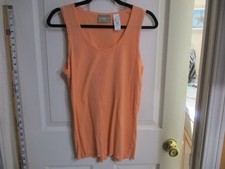YTK Liz Claiborne Liz Wear Cotton Ribbed Lace Trim Cami Tank Top Coral -M