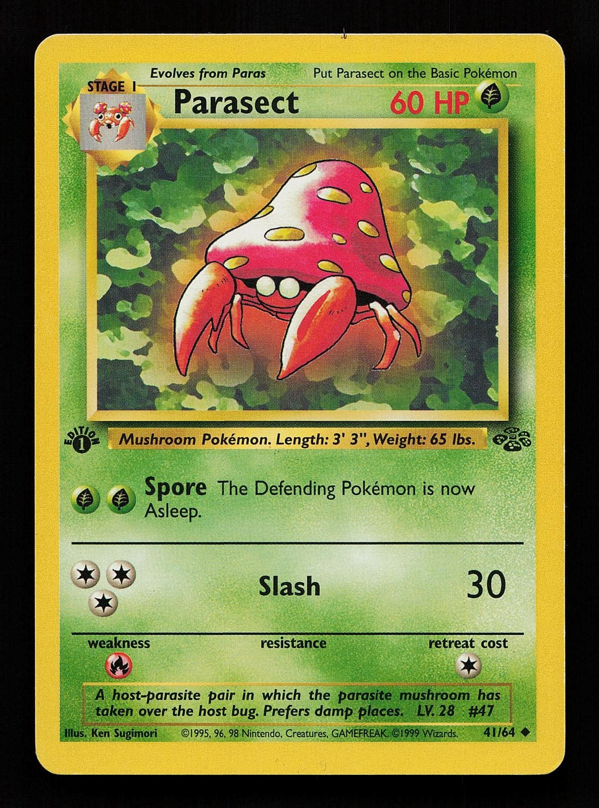 Parasect 41/64 1st Edition Uncommon Jungle Pokemon Card