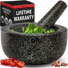 Heavy Duty Large Mortar and Pestle Set, 100% Granite, Non Slip Base, Make Fre...