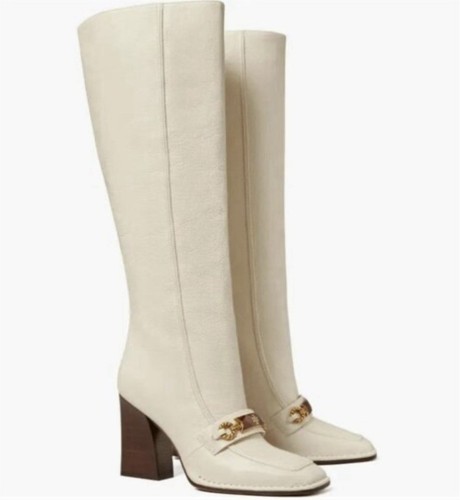 Tory Burch Boots Perrine Ivory Leather Woman 6.5 Tall Knee High White - Picture 4 of 6
