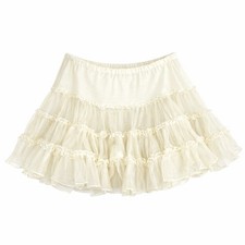 Vintage Square Dance Petticoat Ivory Tiered Ruffled Tulle Skirt Size L/XL