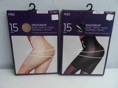M&S  Magicwear Tights XL Bum Tum Shaping Black + Rose Quartz x 2 BNIP Hosiery