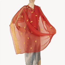 Sanskriti Vintage Dupatta Long Stole Georgette Red Hand Embroidered Chikankari