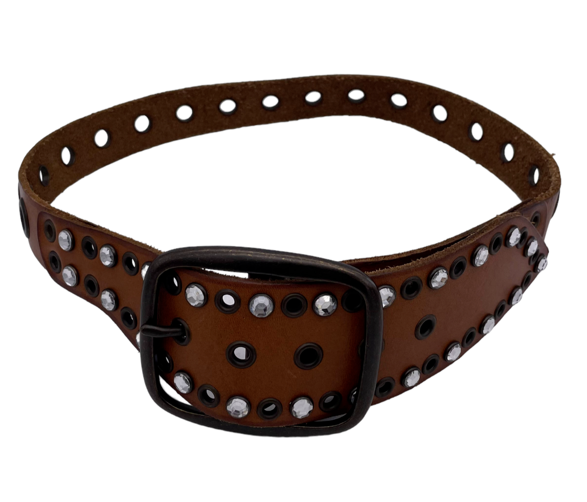 Gap 1969 Studded Rhinestone Leather Belt Buckle Closure Brown 40
