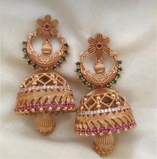 South Indian Gold Plated Floral Shape Unique Temple Jhumka Earrings