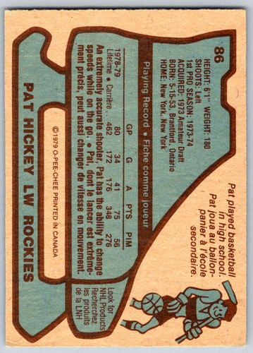 1979-80 O-Pee-Chee #86 Pat Hickey (ref 171584) - Picture 2 of 2
