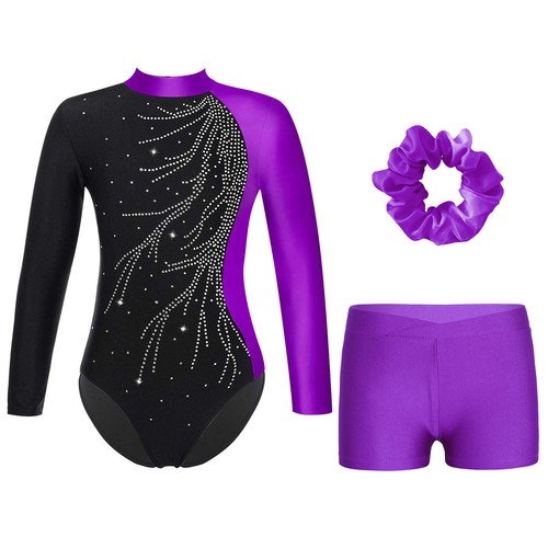 Kids Girl Outfits Shiny Set Rhinestone Dancewear Performance Shorts Adorned - Picture 15 of 86