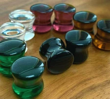 PAIR Glass Double Flare Plugs Gauges Earlets Earrings Body Jewelry 