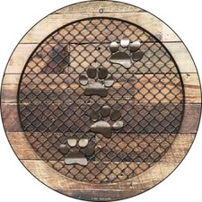Corrugated Dog Paws on Wood Round Circular Metal Sign 12" Home Garage Wall Decor