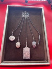 Antique Silver Chatelaine  Belt Chained Locket