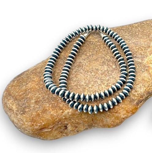 Navajo Sterling Silver Rondelles Saucer Flat Bead Necklace 4mm 18" 60418