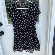 Forever 21 Floral Mini Dress - Black White Print - Short Sleeve - Size S