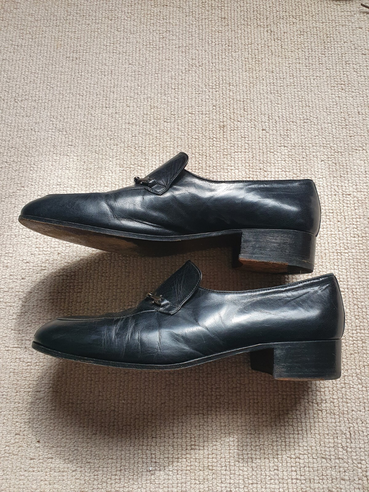 Vintage Men's Italian All Leather Mocassino Slip On Style Shoes Black