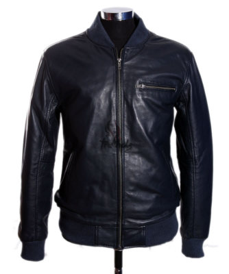70er Herren Bomberjacke Blau Baseball Sport Varsity Echt Oberteile Lederjacke
