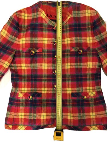 ESCADA Margaretha Ley EU 42 AU 14 90s Vtg Multicolour Check Linen Blazer Jacket - Picture 7 of 12