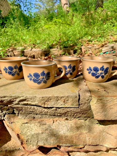 Pfaltzgraff Folk Coffee Cups Set Of 4 Art Stoneware Tea Mugs Made In USA