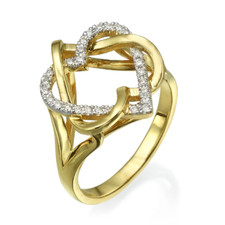 Star of David Diamond Heart Jewish Ring In 14k Solid Yellow Gold Israeli Jewelry